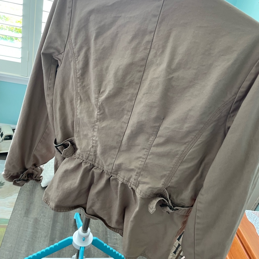 Stylish Women's Jean Jacket in Tan model size medium, worn once